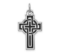 .925 Argento Sterling E Design In Rodio Nero Croce Pendente