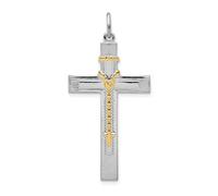 .925 Argento Sterling E Oro Tono Pendente Rosario Piatto Sul Croce