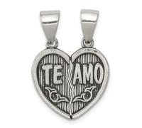 925 Argento Sterling Finitura Anticata i Love You Te Amo Pendente a Cuore