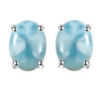 925 Argento Sterling Larimar Pietre Preziose Naturale Orecchini a Bottone, 7X9 mm Moda Progettista Gioielli per Donne e Adolescenti