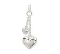 .925 Argento Sterling Lucido Pendente Doppio Cuore Puffato