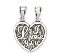 925 Argento Sterling Mini Finitura Anticata i Love You Break Apart Cuore Pendant