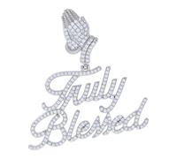 925 Argento Sterling Moissanite Veramente Beato Preghiera Mano Ciondolo 1.16 KT