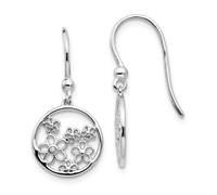 .925 Argento Sterling Orecchini A Gancio Con Diamante 0.01 Ct. Bianco Ghiaccio