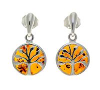 925 Argento Sterling & Originale Baltica Amber Albero Di Vita Goccia Orecchini -