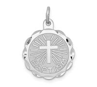 925 Argento Sterling Placcato Rodio Bambini Battesimo Disco Ciondolo 20mm x 15mm