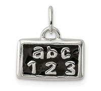 925 Argento Sterling Retro Piatto Nero Smaltato Piccolo Abc 123 Ciondolo