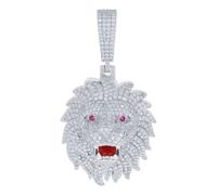 925 Argento Sterling Rosa Moissanite Rosso Smalto Iced Da Leone Ciondolo 7.69 KT