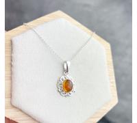925 Argento Sterling & Vera Ambra Baltica Classico Pendente Ovale - K271