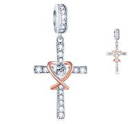 925 ciondoli religiosi cristiani in argento sterling, perline scintillanti a forma di croce e teschio di zucchero, si adatta a bracciali con ciondoli europei, regali per fidanzato
