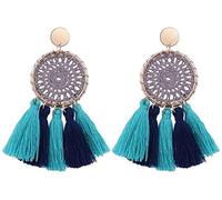 925 Earrings for Women,Hand-Woven Earrings Vintage Disc Tassel Earrings Bohemian Earrings Dream Catcher/Grey