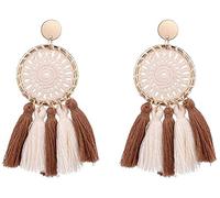 925 Earrings for Women,Hand-Woven Earrings Vintage Disc Tassel Earrings Bohemian Earrings Dream Catcher/White