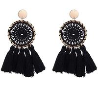 925 Earrings for Women,Hand-Woven Earrings Vintage Disc Tassel Earrings Bohemian Earrings Dream Catcher/Black