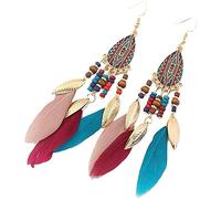 925 Earrings for Women,Mizhu Tassel Earrings Long Vintage Earrings Metal Leaf Feather Drops Earrings National Wind Earrings/Colorful