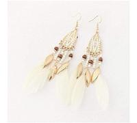 925 Earrings for Women,Mizhu Tassel Earrings Long Vintage Earrings Metal Leaf Feather Drops Earrings National Wind Earrings/White