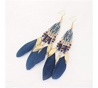 925 Earrings for Women,Mizhu Tassel Earrings Long Vintage Earrings Metal Leaf Feather Drops Earrings National Wind Earrings/K Blue