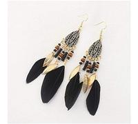 925 Earrings for Women,Mizhu Tassel Earrings Long Vintage Earrings Metal Leaf Feather Drops Earrings National Wind Earrings/Black