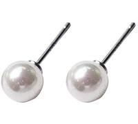 925 Earrings for Women,Pearl Earrings 14K AAA Quality Round White Cultured Stud Pearl's Ear Jewelry/White-6Mm