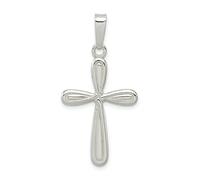 .925 In Argento Sterling Pendente A Croce Latina Lucido Con Retro Aperto