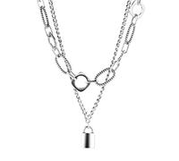 925 Necklace Jewelry for Men And Women Hip-Hop Double Layer Necklace Frigid Multilayer Lock Pendant Necklace Accessories Thai, 41+5cm