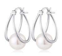 925 Orecchini a doppio cerchio di perle simulati in argento sterling per donne alla moda minimalista bianco rotonde perle a leva goccia orecchino delicata gioiello da sposa semplice regalo 8mm