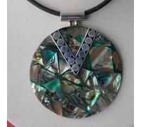 925 Pendente Argento con Madreperla Abalone16.5 Gr. 7 x 6 Cm.wide + 45.7cm Cavo