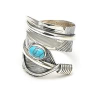 925 Ring in Stile Indiano Thai Argento ad Anello Piuma Regolabile Anello Maschio Blu Turchese Personalità Anello Femmina56-65mm
