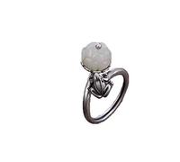 925 Silver Hetian Jade White Jade Lotus Open Ring Gioielli
