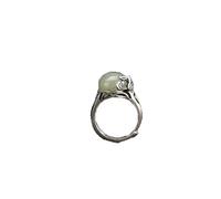 925 Silver Natural Hotan Jade White Jade Lotus Leaf Women Open Ring