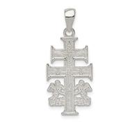 925 Sterling Argento Lucido di Caravaca Doppio Croce W/Angeli Crucifix Ciondolo