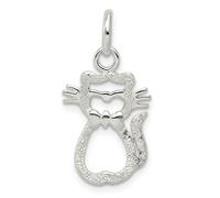 925 Sterling Argento Lucido & Retro Piatto Glitter Infuso Gatto Animale Ciondolo