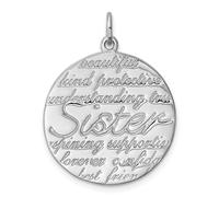 925 Sterling Argento Lucido Rodio Sorella Cerchio Pendente a Disco