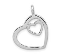 925 Sterling Argento Lucido Semplice Taglio Fuori Interno Ciondolo Doppio Cuore