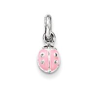 925 Sterling Argento Lucido Smalto Rosa Pendente Coccinella Bambini Ciondolo