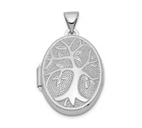 925 Sterling Argento Lucido & Testurizzati 21mm Albero Della Vita Ovale