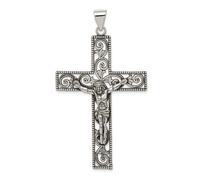 925 Sterling Argento Massiccio Antichizzato Perline Filigrana Inri Croce Pendant