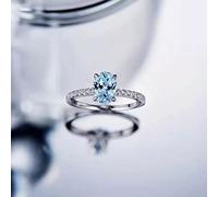 925 Sterling Silver 1.7 Carat Aquamarine Gemstone Rings for Women Sparkling Wedding Jewelry Gift