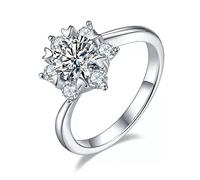 925 Sterling Silver 1 Carat Missanite Flower Rings for Women Sparkling Wedding Jewelry Gift