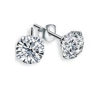 925 Sterling Silver Crystals White Brilliant Cut Round Stud Earrings 6 mm for Women