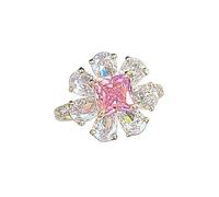 925 Sterling Silver Romantic Flower Zircon Anello Moda Rosa Diamante Set Cherry Blossom Anello AAA Zircone Diamante Promessa Anello Regalo di Compleanno Q