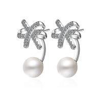 925 Stud Earrings for Women Girls,Stylish Sweet Bowknot Plastic Pearl Zircon 925 Female Stud Earrings Jewelry for Girls/925 Sterlin