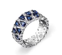 925 zirconia cubica a blu e bianca in argento a doppia fila eternity banda per donne a forma di forma a forma di lacrima a forma di aaa cz sapphire fidanzamento promessa anello nuziale per donne