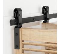 92cm/3FT Binario per Porta Scorrevole Bifold Kit Porta Scorrevole Nera per 2 Porte Scorrevoli Interno Esterno Muro 43cm Larga