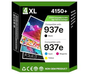 937e 937XL Cartucce d'inchiostro compatibili per HP 937 937XL 937e cartucce multipack per HP OfficeJet 9730 9120b 9110b 9720 9130b 9117b 9720b multifunzione (Nero, Ciano, Giallo, Magenta)