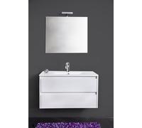 MOBILE ARREDO BAGNO SOSPESO LAVABO CON SPECCHIO CM.90 BIANCO PORTUNA 2 CASSETTI