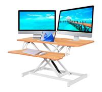 94 x 40 CM Scrivania regolabile in altezza(Gamma regolabile in altezza:15-48cm),Convertitore da Scrivania In Piedi con Vassoio della Tastiera,per due monitor, supporta 16,78 kg-Colore del legno