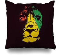 945 Fodera per Cuscino 45x45cm Durevole Letto Federe Cuscini Verde Marley Lion Head Rasta Wildlife Giallo Rosso Bob Reggae Judah Giamaica Colore