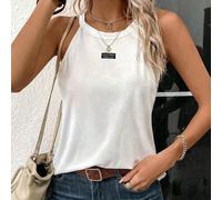 95% Canotta aderente da donna con collo a canottiera, motivo ricamato con lettere inglesi, adatta per estate, attività all'aperto, stile di strada, aeroporto, chic, pendolarismo, matrimonio, vacanza,