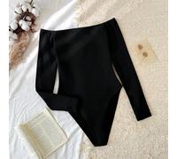 95% Cotone Sexy Body Monocolore Spalle Scoperte Manica Lunga, Pezzo Base per Stratificazione, Indossabile tutto l'anno, Pronto per il Club, Versatile e Abbinabile, Autunno/Inverno, Stile Soft Girl, Ca