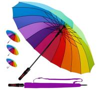 95 KPH 16 Bacchette - Ombrello Classico Antivento Robusto Automatico Uomo Donna - Ombrello Lungo Da Pioggia Grande - Fibra di Vetro - Manico Antiscivolo - Colorati Multicolore Arcobaleno - Grande